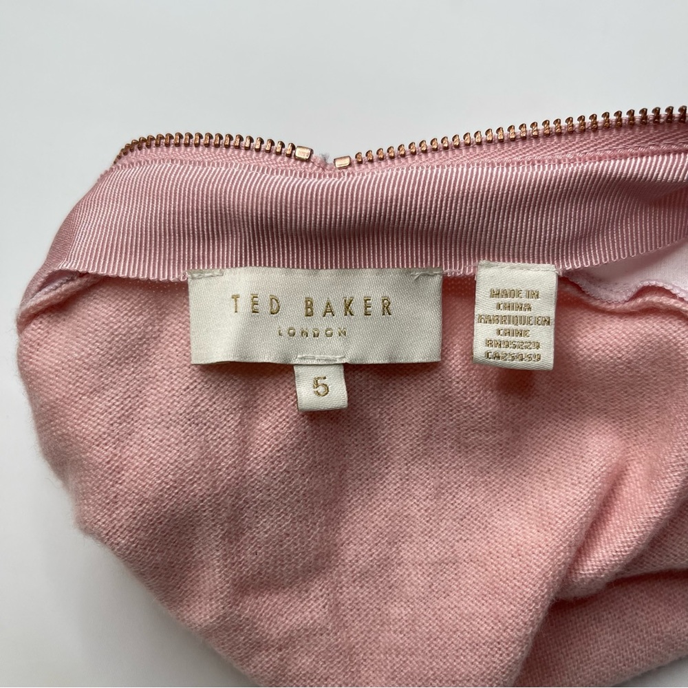 Ted Baker Bomber Jacket Pink Gray Mixed Floral Print Knit Back, Size 5 (US 12) - Picture 12 of 15